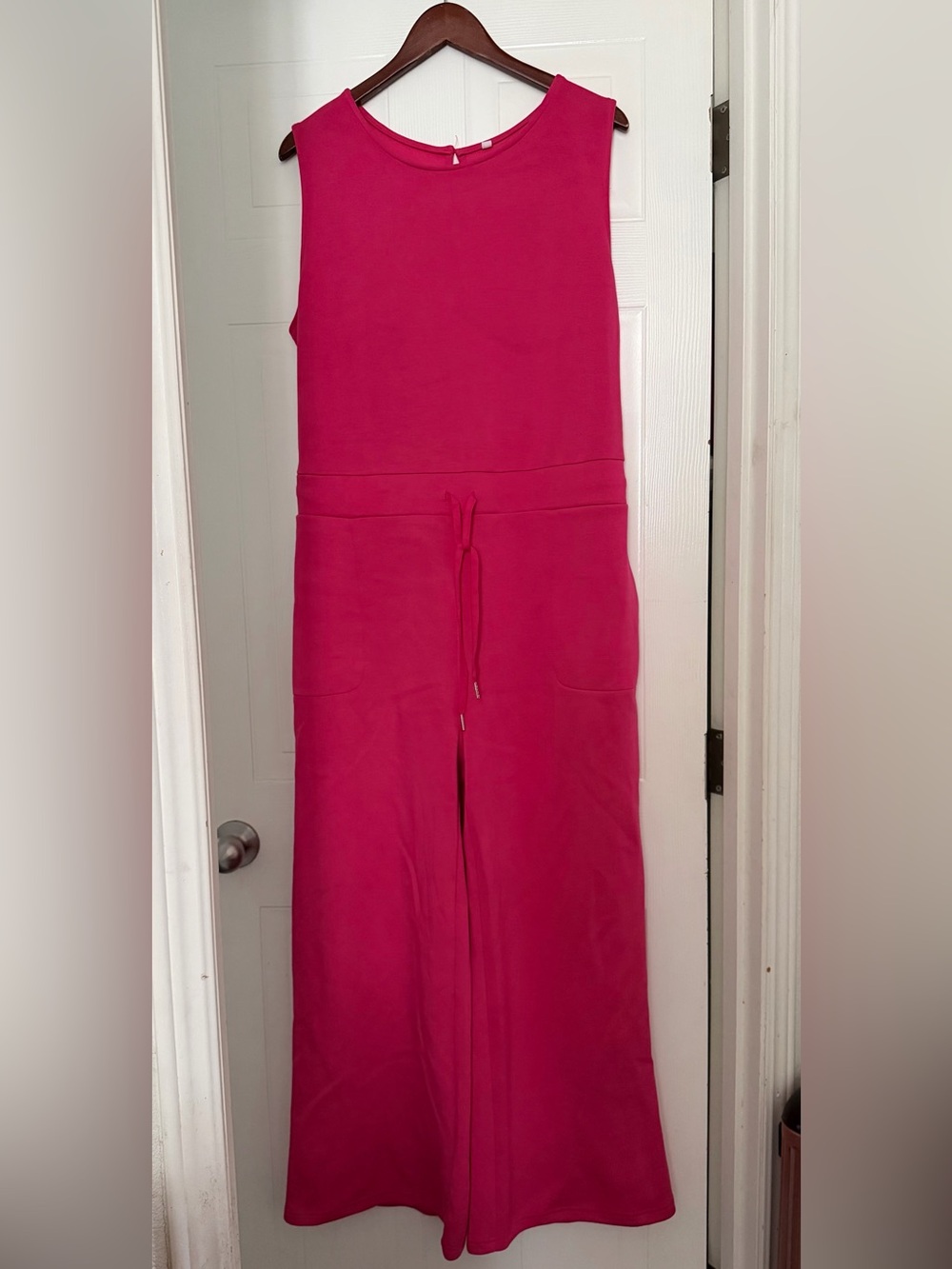Women's Fuchsia Wide-Leg Jumpsuit with Drawstring Waist